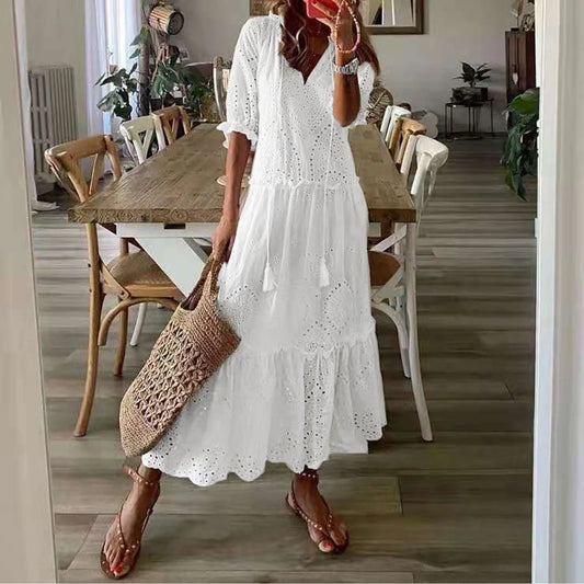 Boho Chic White Maxi Dress – Breezy & Elegant.