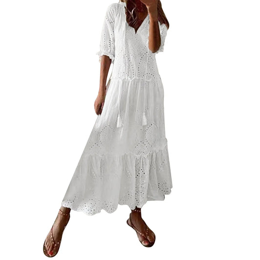 Boho Chic White Maxi Dress – Breezy & Elegant.